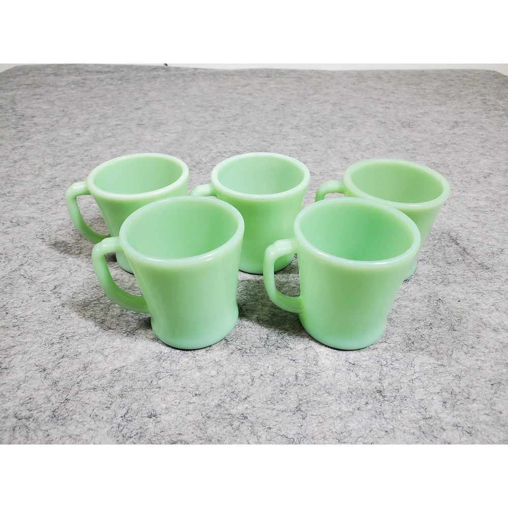 Vintage Fire King Jadeite Mint Green Mugs Set of 5 D Handle MCM